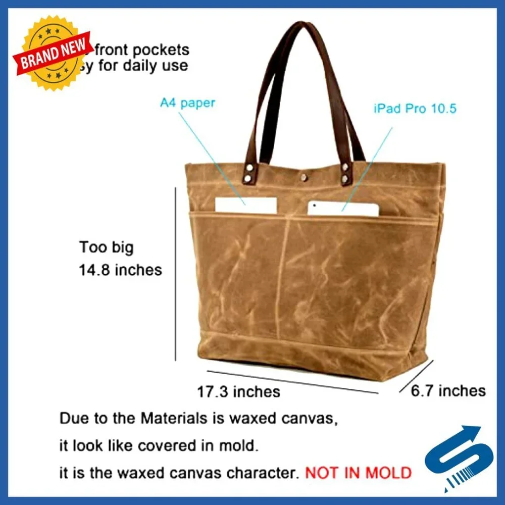 Waxed Canvas Travel Tote Bag Extra Large Carryall Shoulder Bag Durable
